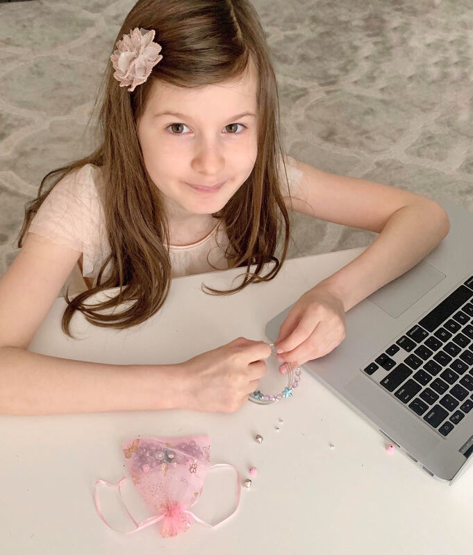 Virtual jewelry making birthday party for girls, North York, Ontario.